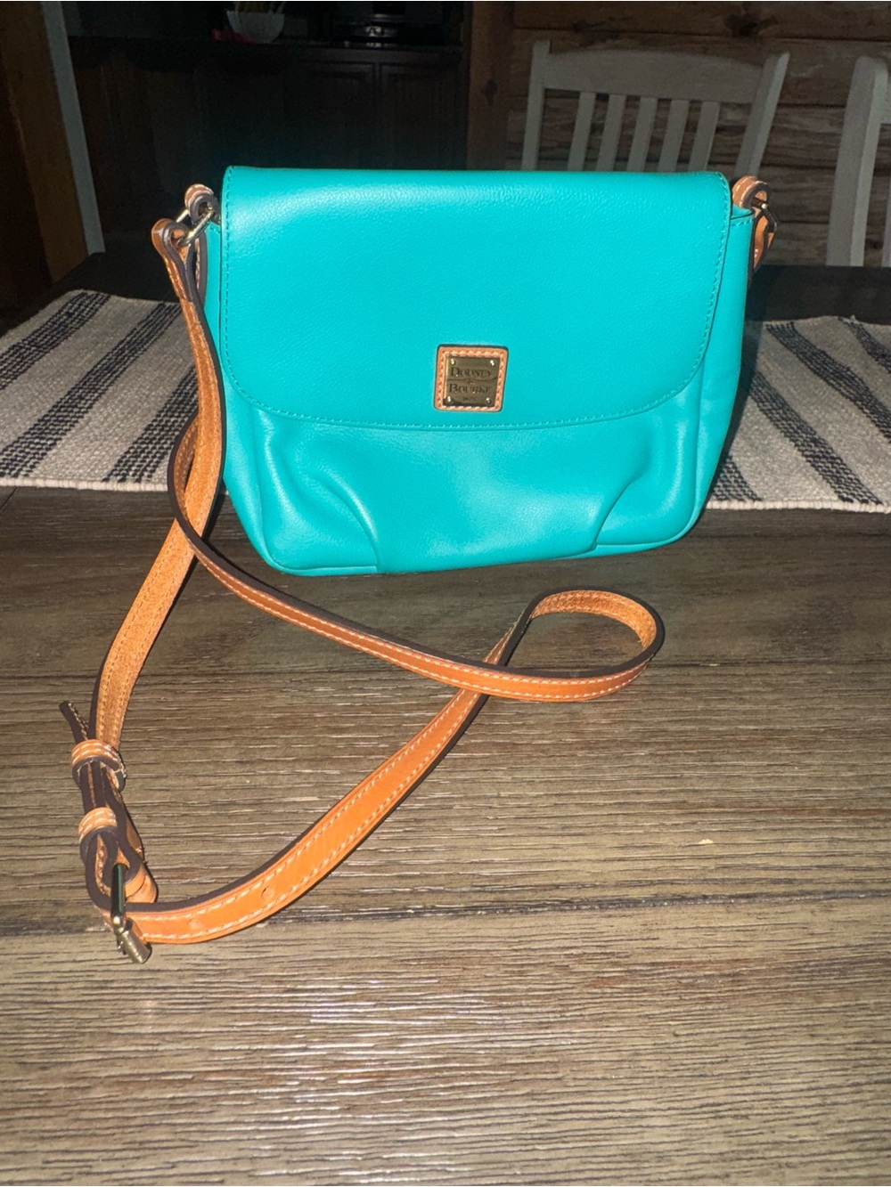Dooney & Bourke Teal Crossbody with Tan Strap new without tags